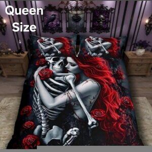 Erosebridal Gothic Bedding Set Red Rose Comforter Set - Queen Size
